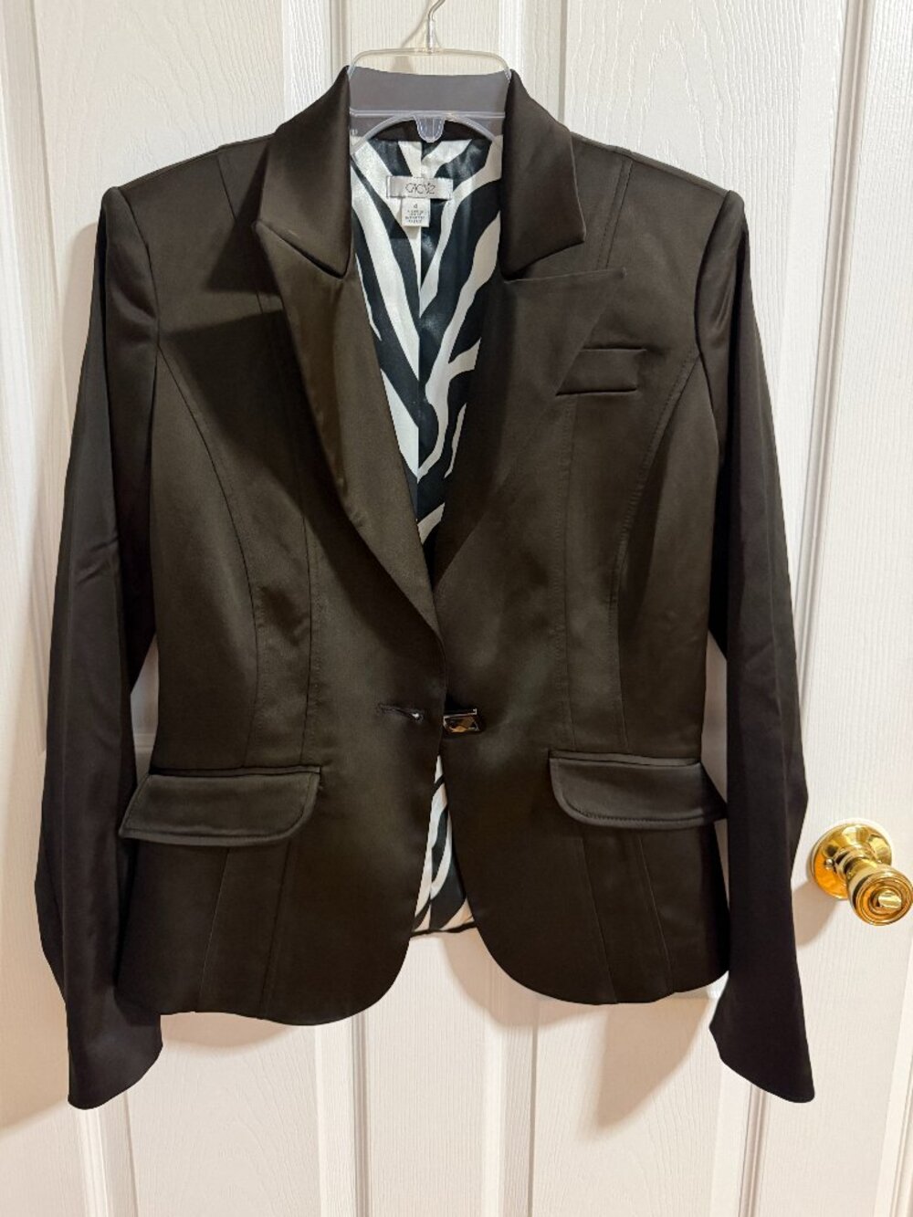 Cache Women's Size 4 Black Satin Blazer with Zebra Print Lining